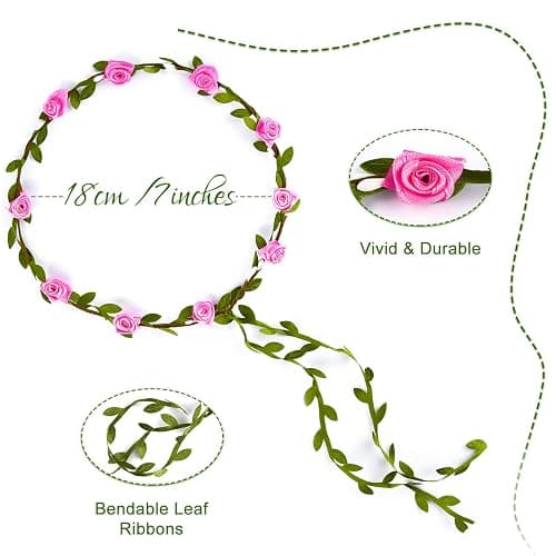 PLULON Pink Flower Crown Headband Women Garland Headband Hair Floral Wreath Boho Headpiece for Girls Wedding Festival Hair Accessories thumbnail 5