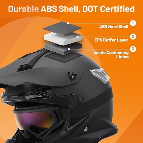 OUMURS Adult Motocross Dirt Bike Helmet with Goggle, Gloves & Mask - DOT/FMVSS-218 Off-Road Motorcycle & ATV Helmet with Adjustable Sun Visor thumbnail 3