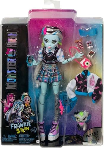 Monster High Doll, Frankie Stein with Blue & Black Streaked Hair in Signature Look with Fashion Accessories & Pet Dog Watzie thumbnail 6