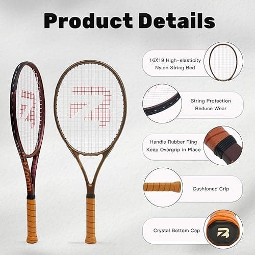 BatZoom Tennis Racket for Beginners & Adults - Lightweight Graphite Racquet with Comfortable Grip | Shock Reduction Technology | Includes Carrying Bag(Color Options) - Bronze-Gold thumbnail 6