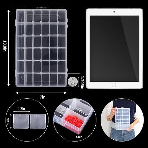OUTUXED 2 Pack 36 Grids Clear Plastic Bead Organizer Box, Fishing Tackle Box Compartment Organizer with Adjustable Dividers for Jewelry, Art Craft, Bead Storage Containers with 5 Sheets Label Stickers thumbnail 3