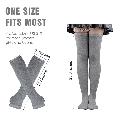 Barrlves 2/4 Sets Womens Striped Knee High Socks Long Knitted Arm Warmers Fingerless Gloves for Halloween Costume thumbnail 2