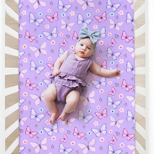 JISEN Baby Crib Sheets Soft Breathable Butterfly Fitted Crib Sheets Baby Sheet for Standard Crib and Toddler Mattress Bed Sheets for Crib for Boys Girls Neutral 52x28 Inch thumbnail 8