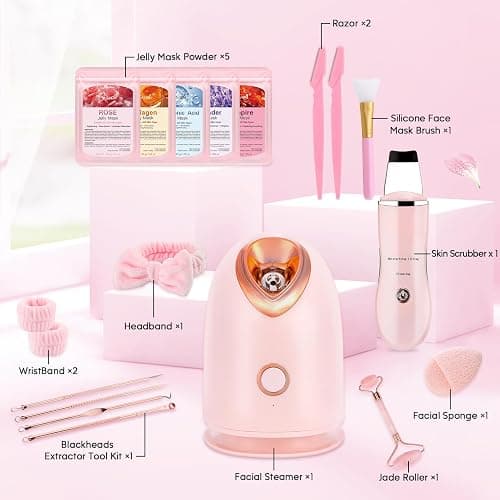 Pjordo Facial Steamer Spa Kit, Skin Scrubber, Nano Ionic Face Steamer for Deep Cleaning Unclogs Pores, Warm Mist Humidifier Steamer for Face Home Sauna SPA thumbnail 8