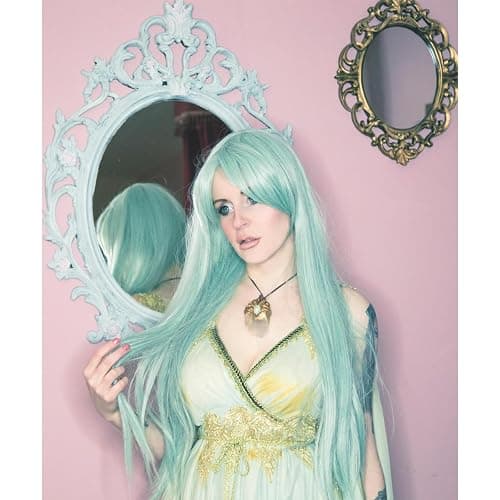 Probeauty Long Green Cosplay Wig Mint Anime Striaght Wigs + Hair Cap for Halloween Costume Party thumbnail 2