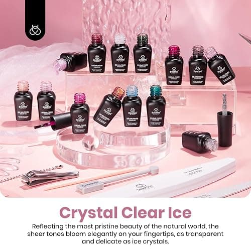 Beetles Jelly Gel Nail Polish Set, 53PCS 36 Colors Jelly Pink Milky White Red Black Blue Green Silver Cat Eye Base Glitter Glossy Matte Top Coat Crystal Ice Collection French Nails Gift for Women thumbnail 7