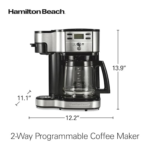 Hamilton Beach 2-Way Programmable Coffee Maker, 12 Cup Glass Carafe And Single Serve Coffee Maker, Black with Stainless Steel Accents, 49980RG thumbnail 3