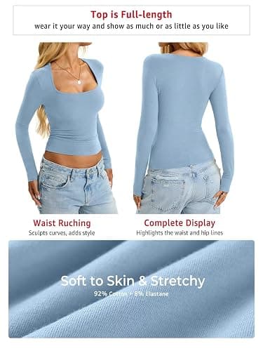 EasyGala Womens Cotton Tops Long Sleeve T Shirts Square Neck Y2k Tops Slim Fit Going Out Fall Fashion Clothes 2025 thumbnail 3