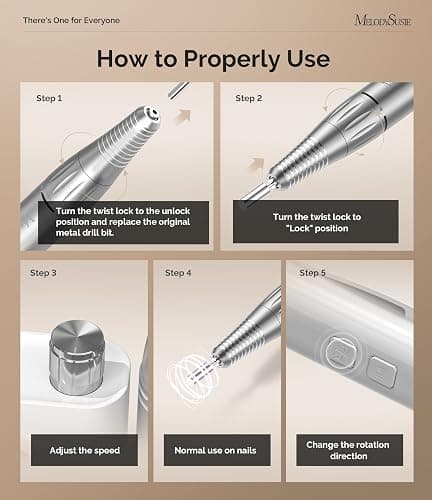 MelodySusie Entry-Level Clip-On Rechargeable Essential Nail Drill, SC300F 30000RPM E-File with LCD Display for All Manicure Shaping & Gel Removal, Ideal for Training,Nail Art Practice & Home Use,White thumbnail 3