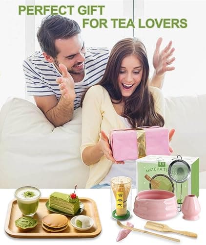 JBER Matcha Kit 7 Pièces, Matcha Set - Fouet Matcha Bambou, Bol à Matcha, Support pour Fouet, Cuillère et Tamis, Kit Matcha pour Cérémonie du Matcha - Rose thumbnail 7