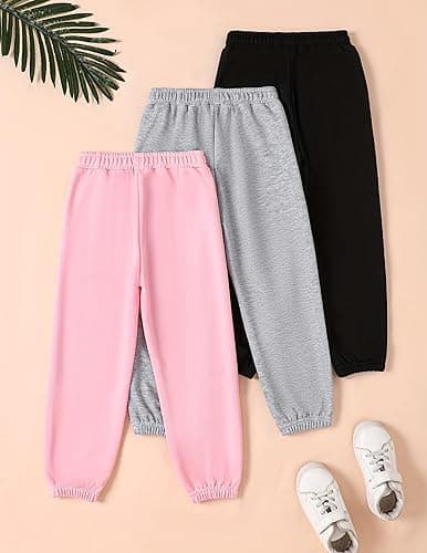Fdqin Girls' 3 Pcs Letter Graphic Print Sweatpants Kids Athletic Joggers Pants with Pockets 4-14 Years thumbnail 3