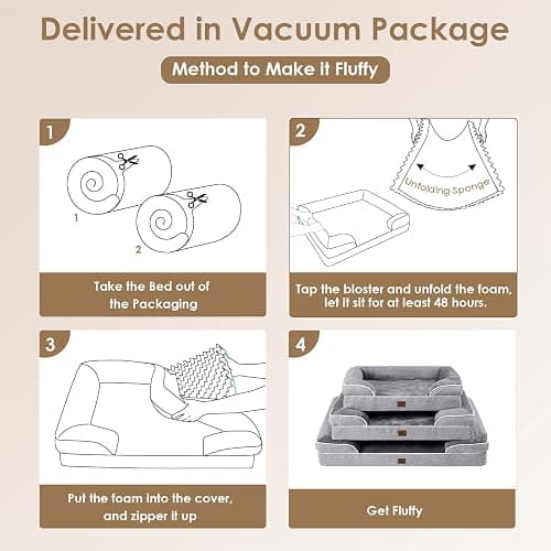 EHEYCIGA Orthopedic Dog Beds for Extra Large Dogs 44x32Inch, Waterproof Memory Foam XL Pet Bed with Sides, Non-Slip and Egg-Crate Foam Big Dog Couch Bed with Washable Removable Cover, Grey thumbnail 7