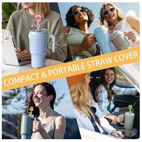 Straw Cover Cap for Stanley Cup,Silicone Straw Topper Compatible with 30&40 Oz Tumbler with Handle,10mm 0.4in Dust-Proof Reusable Straw Tips Lids (5Pcs Straw Cover Animal Shape) thumbnail 4