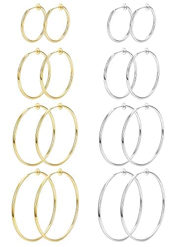 Magitaco 8 Pairs Clip On Hoop Earrings Stainless Steel Clip On Earrings for Women Fake Hoop Earring Spring Hoop Earring For Non-Pierced Ears - Image 1