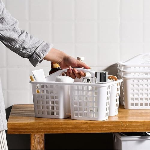 MONKEYONE 3 Compartments Plastic Shower Caddy Basket, Portable Divided Cleaning Caddy Organizer with Handle (White) thumbnail 6