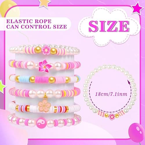 6PCS Clay Bead Bracelets for Women Preppy Cute Bracelets Jewelry Set Colorful Evil Eye Polymer Pearl Beaded Stretch Bracelets Jewelry for Women… thumbnail 2