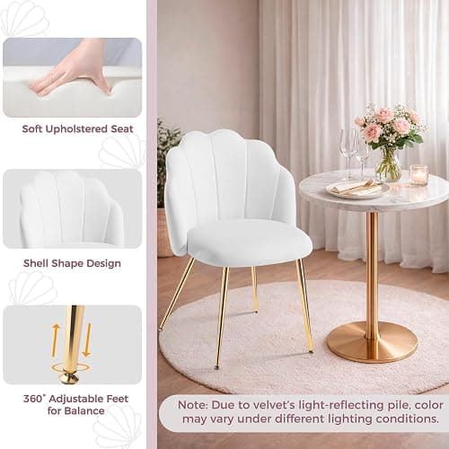 Vanity Chair with Back, Small Accent Chair for Living Room& Bedroom, with X-Frame Gold Legs, Modern Design& Easy Assemble, White thumbnail 3
