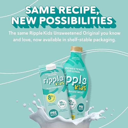 Ripple Plant Based Milk, Kids Unsweetened, 8g Pea Protein, Calcium Rich, Shelf Stable Carton, Vegan, Non-GMO, Dairy, Soy, Nut, Gluten & Lactose Free, 32 Fl Oz, Pack of 6 thumbnail 7
