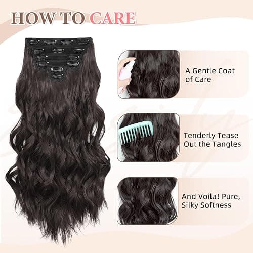 Fliace Clip in Hair Extensions for Women Dark Brown Long Wavy Hair Extensions Clip Ins 6PCS 24 Inch Synthetic Soft and Natural Thick Hair Pieces for Women thumbnail 7