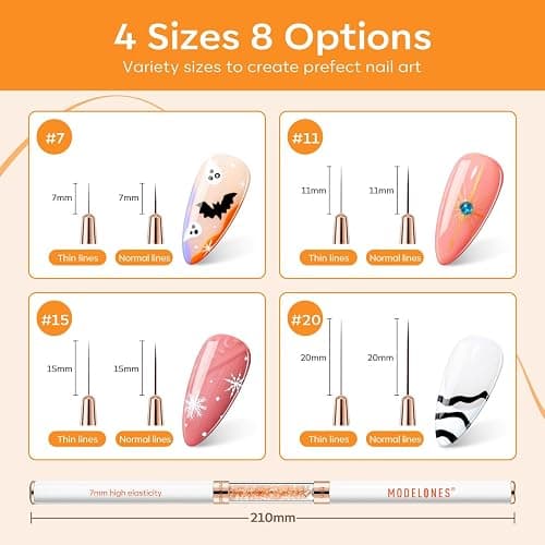 modelones Nail Art Brushes, Super Fine Liner Nail Brush Kit Dual-ended 7/11/15/20mm for Gel Polish Thin Lines, Precise Details, Fine Drawing Painting Design Acrylic Rhinestone Handle Salon & DIY Use thumbnail 3