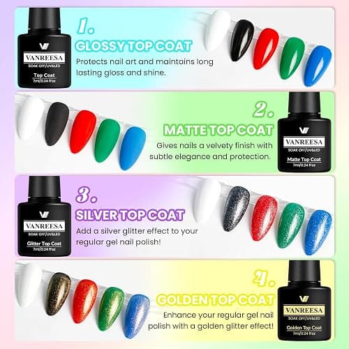 VANREESA 48 Pcs Gel Nail Polish Set 42 Colors Spring Summer Fall Winter Gel Polish with 2 Pcs Base Coat & 4 Effects Top Coat Nail Kit Gifts for Women Girls Nail Art Salon at Home thumbnail 7