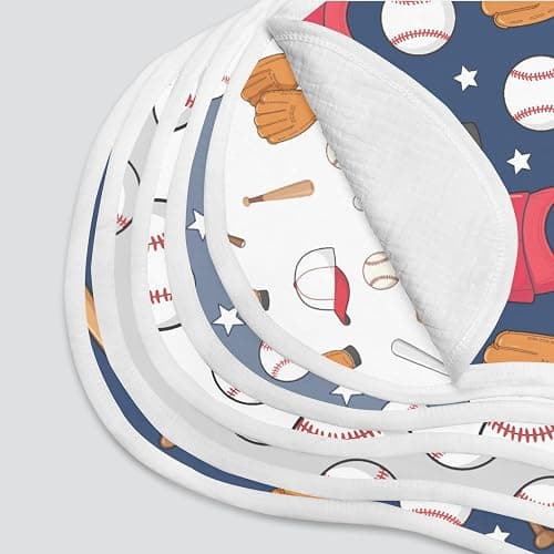 Spriggenix 5 Pack Baseball Sport Burp Cloths Baby Boys Girls with Baseball Pattern, Large Cotton Burp Rags for Newborns Gifts Nursery Decor Extra Soft and Absorbent 9.8X19.6inches thumbnail 8