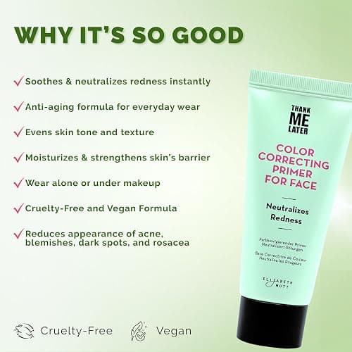 Elizabeth Mott Thank Me Later Color Correcting Face Primer - Niacinamide and Cica Soothes and Neutralizes Uneven Skin Tone and Facial Redness - Grips Makeup for Long-Lasting Wear - Cruelty-Free, 30g thumbnail 4