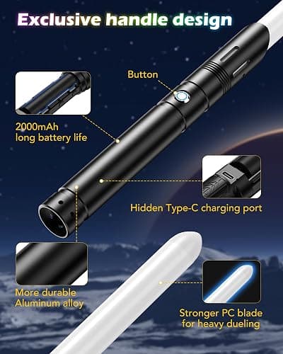 ANASABER Lightsaber, Double-bladed Dueling Light Saber, 4 Sound Fonts, 20 RGB Colors FX Metal Hilt Light Sabers 40inch Real Light Sabers 2pack for Adults/Kids Birthday Xmas Gift, Halloween Cosplay thumbnail 7