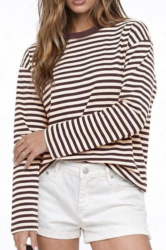 CHYRII Women Oversized Striped Long Sleeve T Shirt Fashion 2026 Crewneck Casual Fall Spring Tops Y2K Clothes thumbnail 5