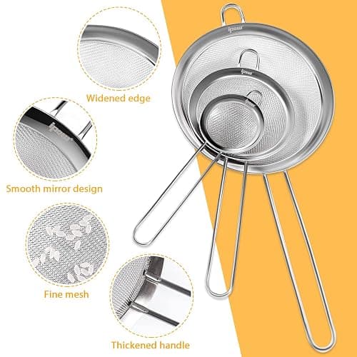 ipow Edelstahl Sieb Küchensieb Set 7/12 / 18cm, feinmaschig Kochsieb für Küche Mehl Quinoa Reis Nudeln Puderzucker und Mehr - mit Verstärktem Griff geschaffen thumbnail 5