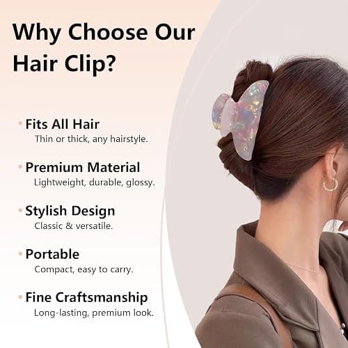 Medium Hair Claw Clips for Women, Strong Hold Non Slip Claw Clips, Jelly Marble Pink and Blue Hair Clips for Thin Medium Thick Hair, French Jaw Clips Hair Accessories for Women Girls 2 Pack 3.3 Inch thumbnail 6