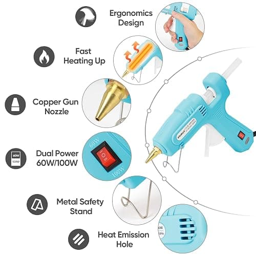 ROMECH Full Size Hot Glue Gun with 60/100W Dual Power and 21 Hot Glue Sticks (7/16"), Fast Preheating Heavy Duty Industrial Gluegun with Storage Case for Crafting, DIY and Repairs (Cyan) thumbnail 3