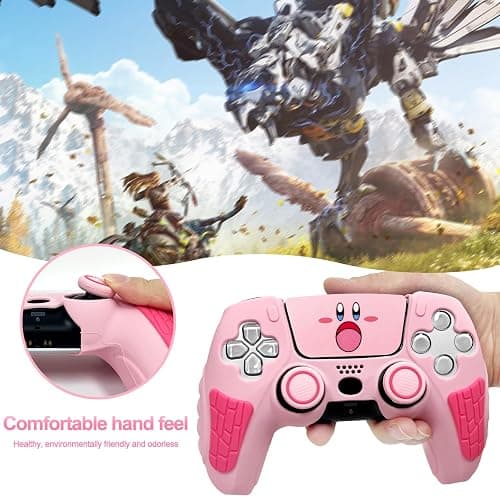 HLRAO Pink Anti Slip PS5 Controller Skin Set,Soft Protective Controller Cover Case for PlayStation 5/Slim/Pro Control with Touch Pad Stickers and 2 Thumb Grip Caps thumbnail 7