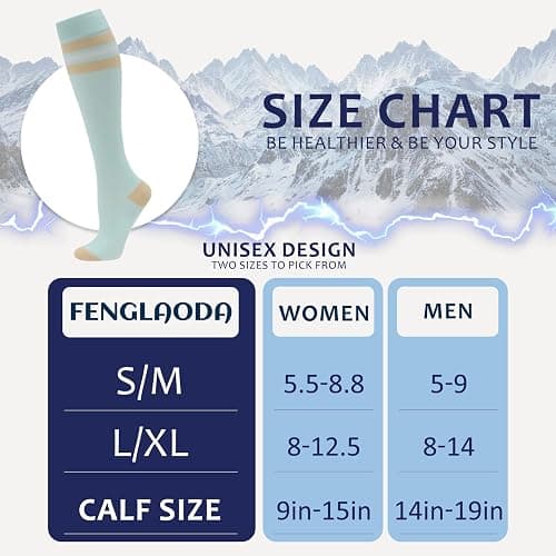 fenglaoda 8 Pairs Compression Socks for Men & Women 20-30 mmHg Knee High Nurse Pregnant Running Medical and Travel Athletic thumbnail 5