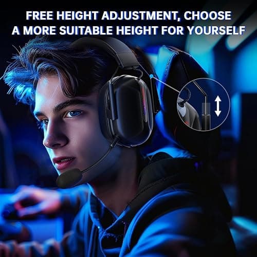 RYR Wireless Gaming Headset for Xbox Series X|S, Xbox One, PC, PS4/5, Mac, Switch, Mobile, 3D Surround Sound, Bluetooth 5.3, 60H Battery, Gaming Headphones with Detachable Noise Canceling Mic-Black thumbnail 8