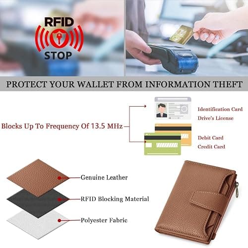 Airkit Small Wallet Women RFID Blocking Genuine Leather Bifold Compact Card Holder for Women with Zipper Coin Pocket 4 ID Windows thumbnail 6