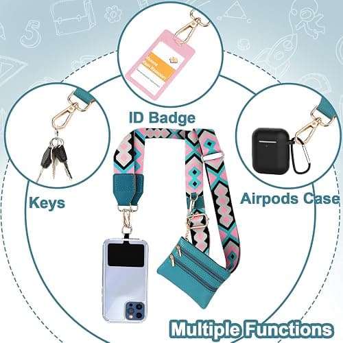 XANGNIER Clip and Go Strap for Phone with Wallet Crossbody, Phone Strap with Zippered Wallet, Adjustable Anti Theft Cellphone Lanyard for Women, Cellphone Chain Accessories,Multicolor 8 thumbnail 6