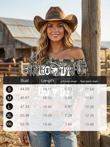 Women's Off The Shoulder Crop Top Short Sleeve Western Cowgirl Graphic Tees | Off The Shoulder Western Tops For Women, Retro Vintage Cow Skull Graphic T Shirt, Asymmetrical Y2k Loose Casual Tee Tops thumbnail 6