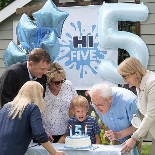 Big Number 5 Balloons, Dusty Light Blue Foil 5 Balloon Numbers 40 Inch, Giant 5th Birthday Party Decor, Matte Baby Blue Mylar Helium Self Inflating Balloon for Boys Birthday Anniversary Decorations thumbnail 4
