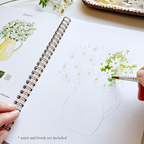Flowers Watercolor Workbook by Emily Lex Studio, 12 Beginner Friendly Sketched Illustrations, Lay Flat Spiral Pages, 6.5 x 9 inch, 120lb Watercolor Paper thumbnail 8