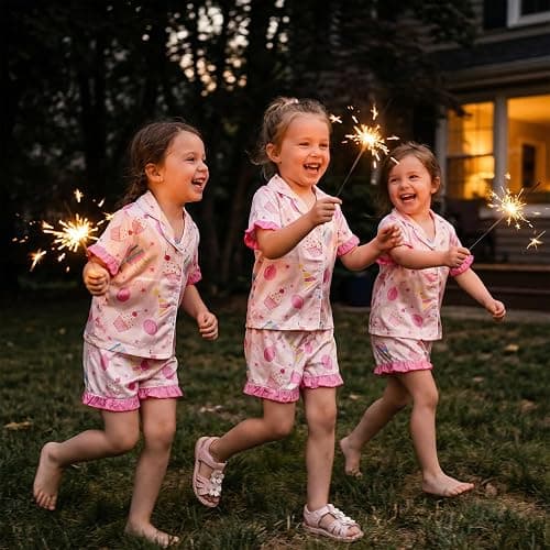 Kavousa Toddler Baby Girls Birthday Pajamas Donut Cake Bow Print Ruffle Shirt Shorts Little Girls Summer Sleepwear Outfits thumbnail 2