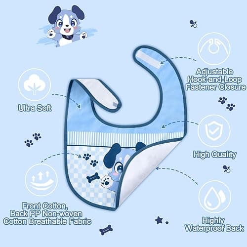 Littleforbig Cotton Waterproof Babydoll Printed Adult Bib with Adjustable Hook-and-Loop Fastener Closure - Little Blue Bib thumbnail 2