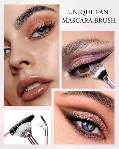 Makeup Brushes with Case, 20PCs Travel Makeup Brush Set, Foundation Concealer Blush Eyeshadow Brush Set Contour Powder Eyebrow Eyelash Brush Kit with Led Light Mirror Holder & 2 Powder Puff-Pink thumbnail 5