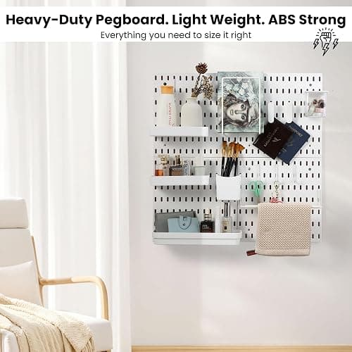 Peg board Set - 17 pcs Pegboard Kit, Includes 4 Pegboards with 13 Different Accessories, Pegboard Wall Organizer, Peg Boards for Wall Craft Room for Kitchen, Garage, Workshop, Tool Accessories | White thumbnail 4