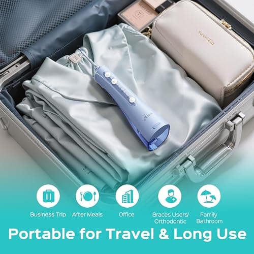 COSLUS Portable Water Flosser for Teeth: 4 Modes & 5 Intensity Levels Professional Electric Dental Pick for Sensitive Gums, Braces & Orthodontic - Cordless for Travel Use, for Adults, BPA-Free, Blue thumbnail 6