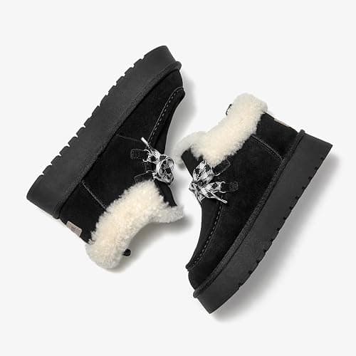 BEAU TODAY Womens Winter Snow Boots, Fur Lined Ankle Booties for Women Warm Boots, Chunky Platform Lace-up Boots Shoes Suede Leather Non-slip Warm Winter Shoes thumbnail 6