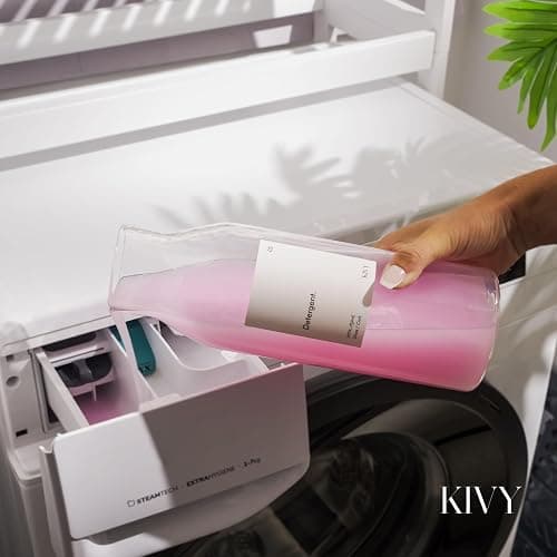 KIVY Glass Detergent Dispenser Container Set of 4 [INCL Labels] Large Glass jars for Laundry Room Organization Decor - Laundry soap dispenser for liquid detergent dispenser - Fabric softener dispenser thumbnail 8