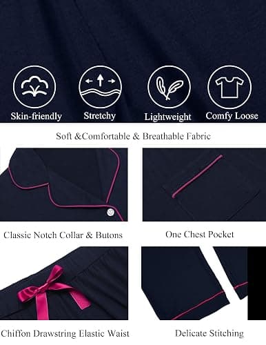 Ekouaer Pigiama Donna Maniche Lunghe Set Pigiama a Due Pezzi con Bottoni Abbigliamento da Notte Morbido Sleepwear Top e Pantaloni Pigiama XS-XXL thumbnail 4