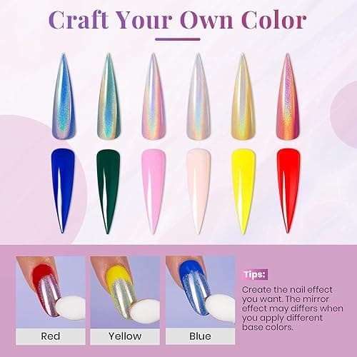 Beetles Chrome Nail Powder Mirror Effect Holographic Aurora Iridescent Pearlescent Manicure Art Decoration Glitter, 8 Colors 1g or 0.5g/Jar DIY Nail Art - A-Sliver Set thumbnail 3