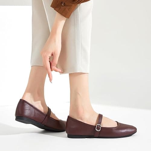 Womens Mary Janes Flats Shoes Ballet Flats Black Dress Shoes,Memory Foam Insole,Soft Synthetic Leather,with Strap thumbnail 8